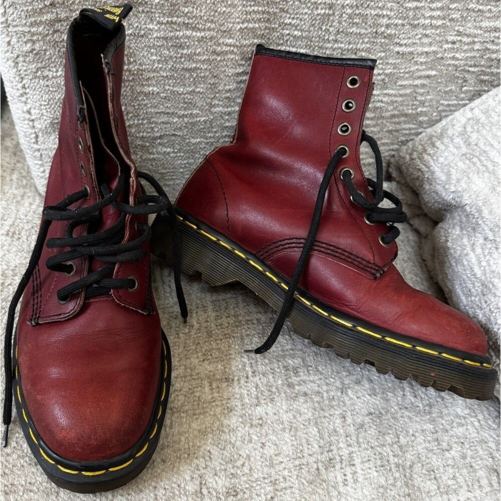 Vintage Dr Martens 1460 Bex MIE Cherry Red Leather Boots 8 Eye UK 5 US W7 M6